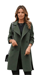Camille | Manteau pour Femme Revers Classique Coupe Cintrée Longueur Midi - Vert