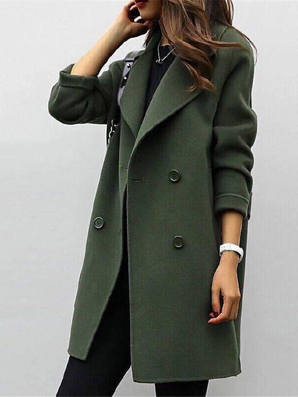 Camille | Manteau pour Femme Revers Classique Coupe Cintrée Longueur Midi - Vert