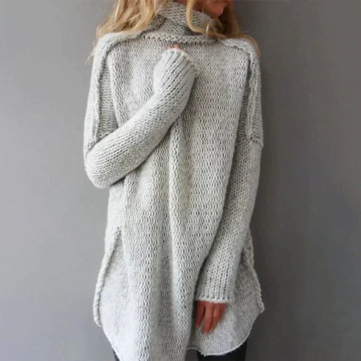 Camille | Pull Oversize pour Femme Col Roulé Tricot Épais Coupe Ample - Gris