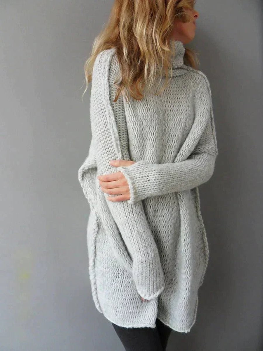 Camille | Pull Oversize pour Femme Col Roulé Tricot Épais Coupe Ample - Gris
