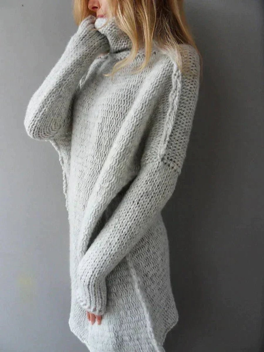 Camille | Pull Oversize pour Femme Col Roulé Tricot Épais Coupe Ample - Gris