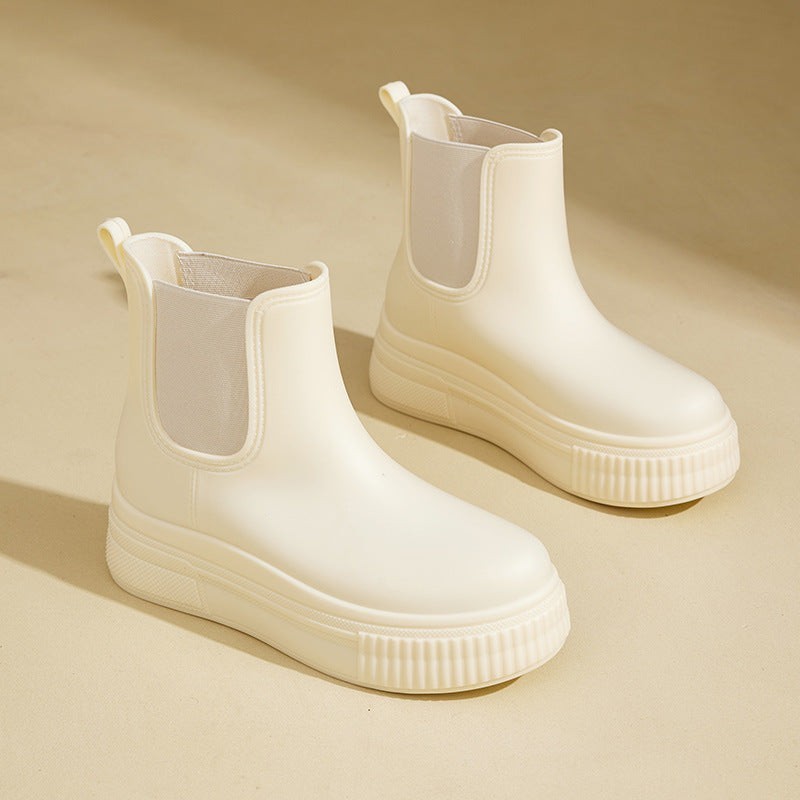 Charlotte | Bottes Femme Plateforme Talon Épais Tige Élastique Imperméable - Blanc