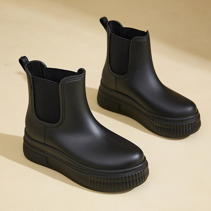 Charlotte | Bottes Femme Plateforme Talon Épais Tige Élastique Imperméable - Noir