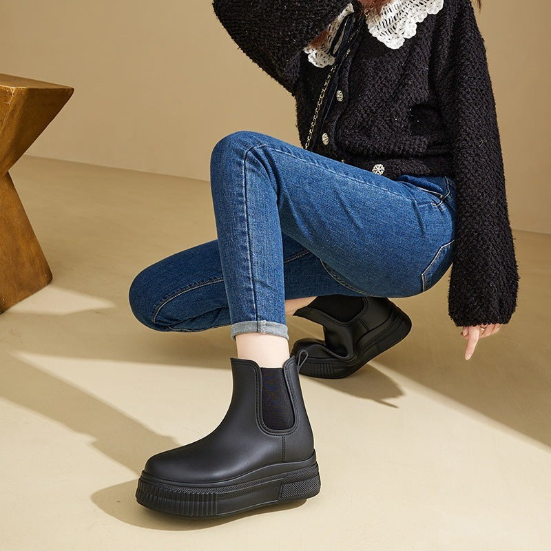 Charlotte | Bottes Femme Plateforme Talon Épais Tige Élastique Imperméable - Noir
