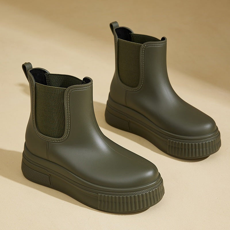 Charlotte | Bottes Femme Plateforme Talon Épais Tige Élastique Imperméable - Vert