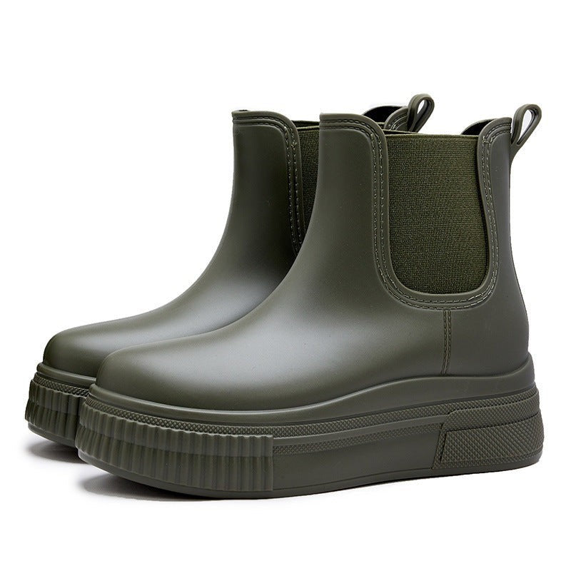 Charlotte | Bottes Femme Plateforme Talon Épais Tige Élastique Imperméable - Vert