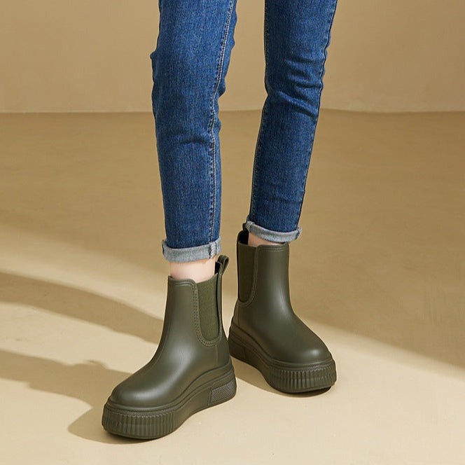 Charlotte | Bottes Femme Plateforme Talon Épais Tige Élastique Imperméable - Vert