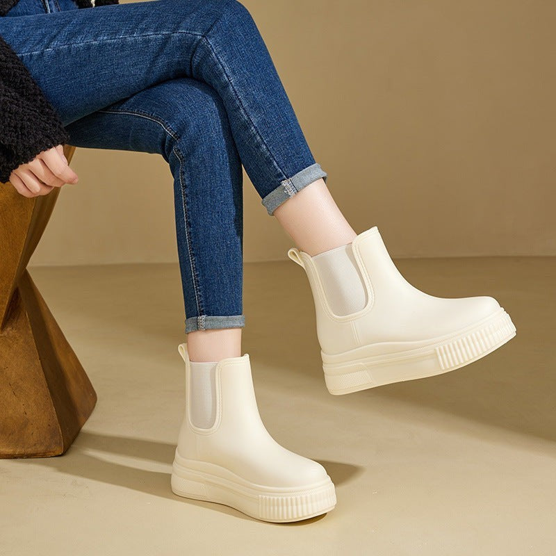 Charlotte | Bottes Femme Plateforme Talon Épais Tige Élastique Imperméable - Vert