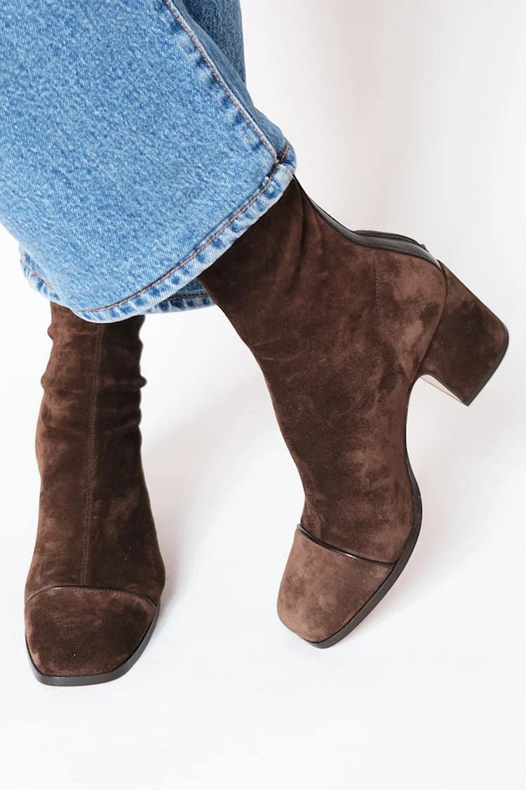Charlotte | Bottes pour Femme Bout Carré Talon Bloc - Marron Foncé