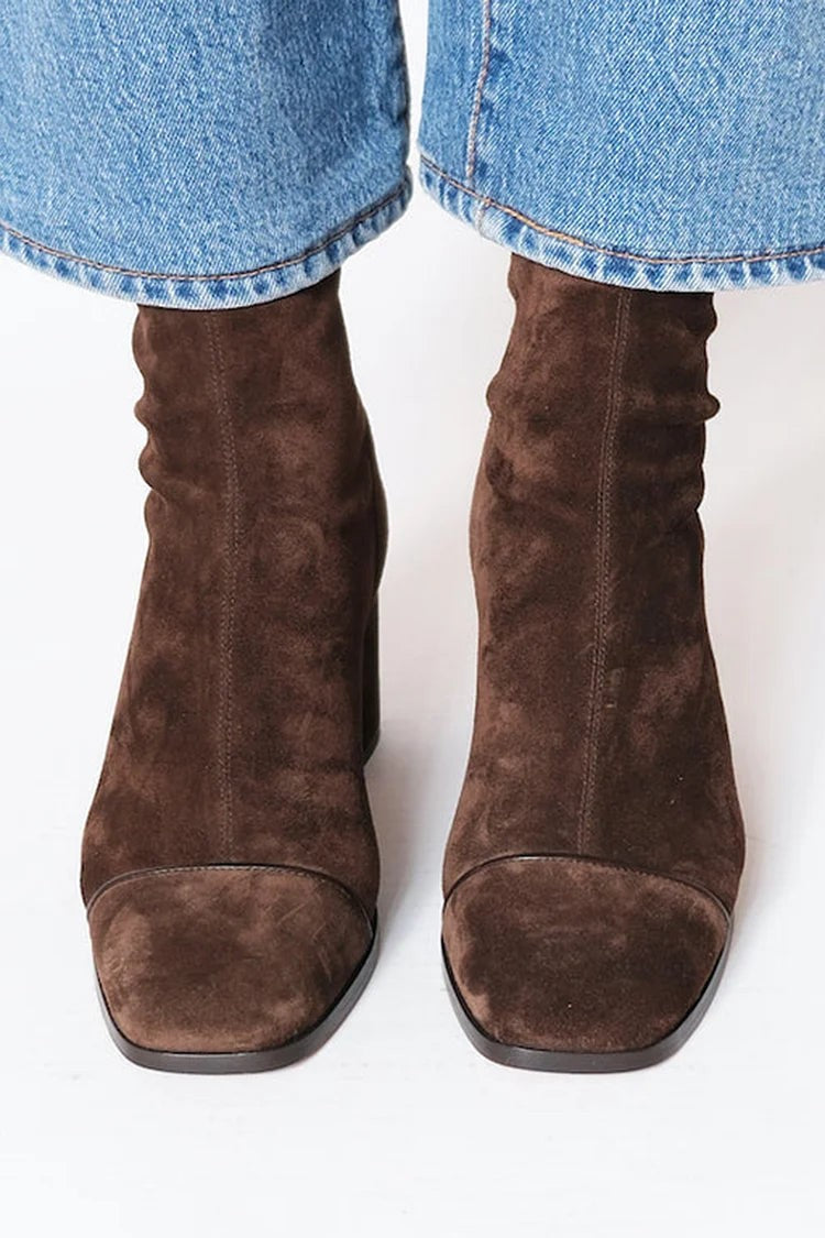 Charlotte | Bottes pour Femme Bout Carré Talon Bloc - Marron Foncé