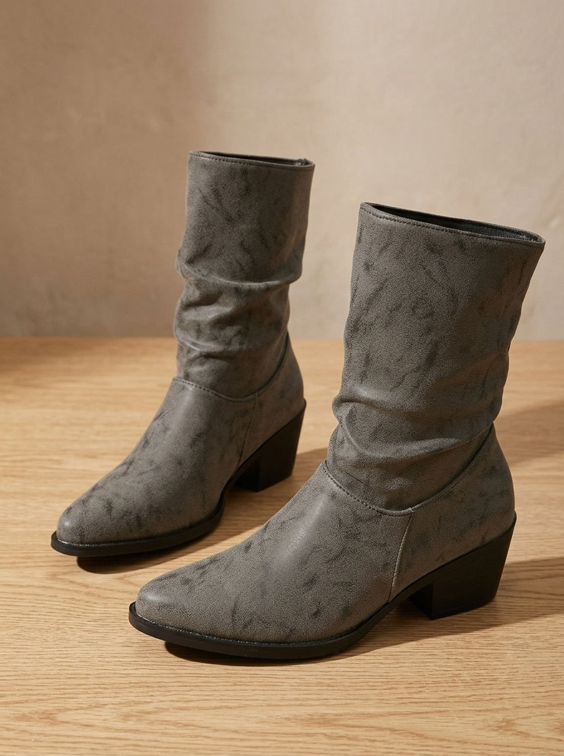Charlotte | Bottines Femme Slouch simili-cuir Talon Large Pointe Arrondie - Marron