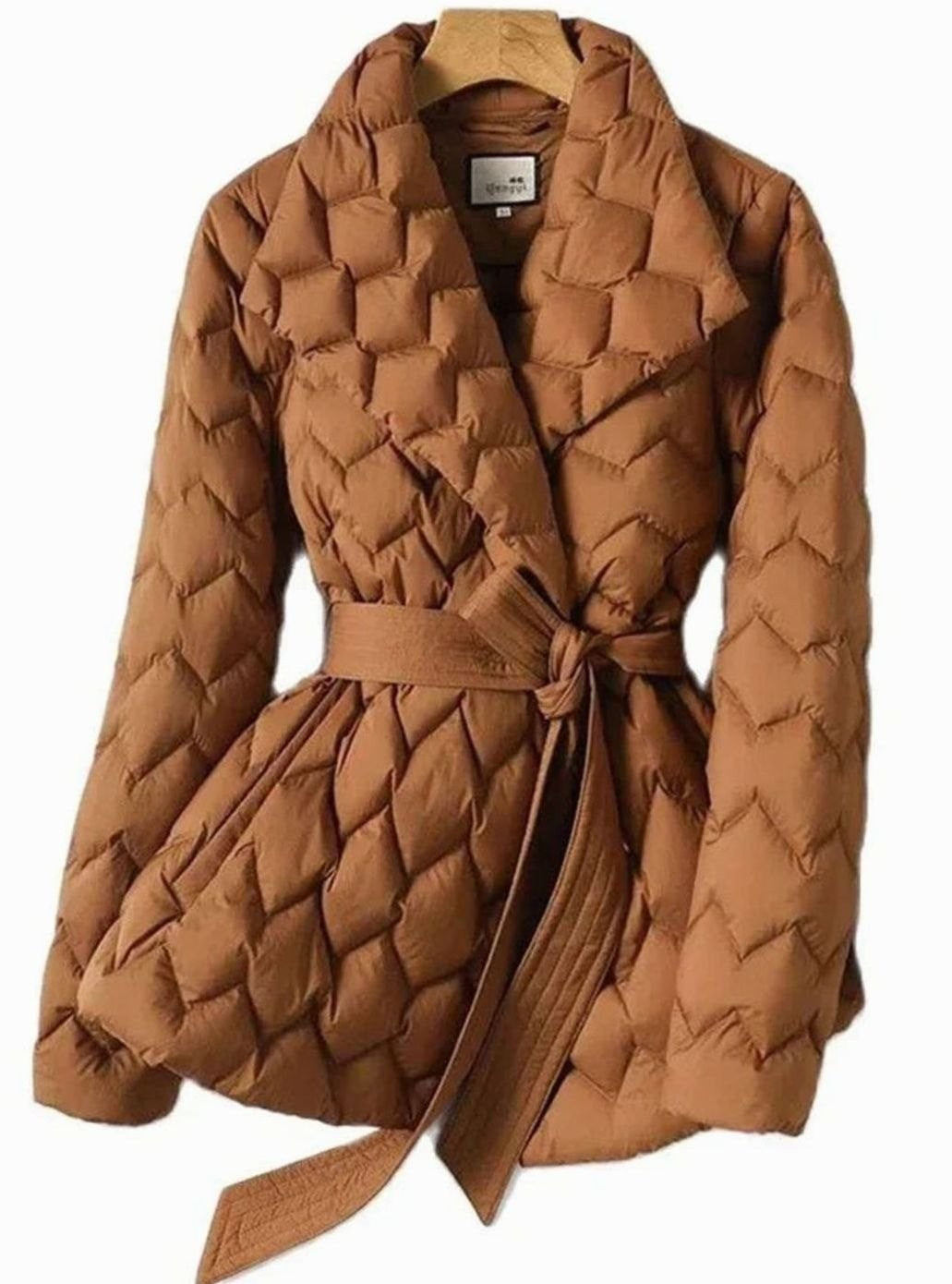 Charlotte | Dames Veste Matelassée Ceinture Taillée Doudoune Hiver - Caramel