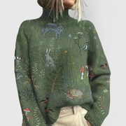 Charlotte | Pull pour Femme Coupe Ample Col Roulé Imprimé Côtes Côtelées - Vert