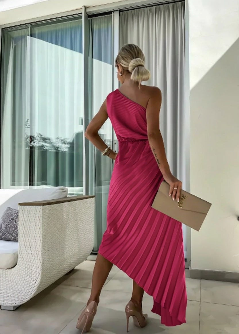 Charlotte | Robe Maxi Femme Monoépaule Plissée Détail Floral - Rouge