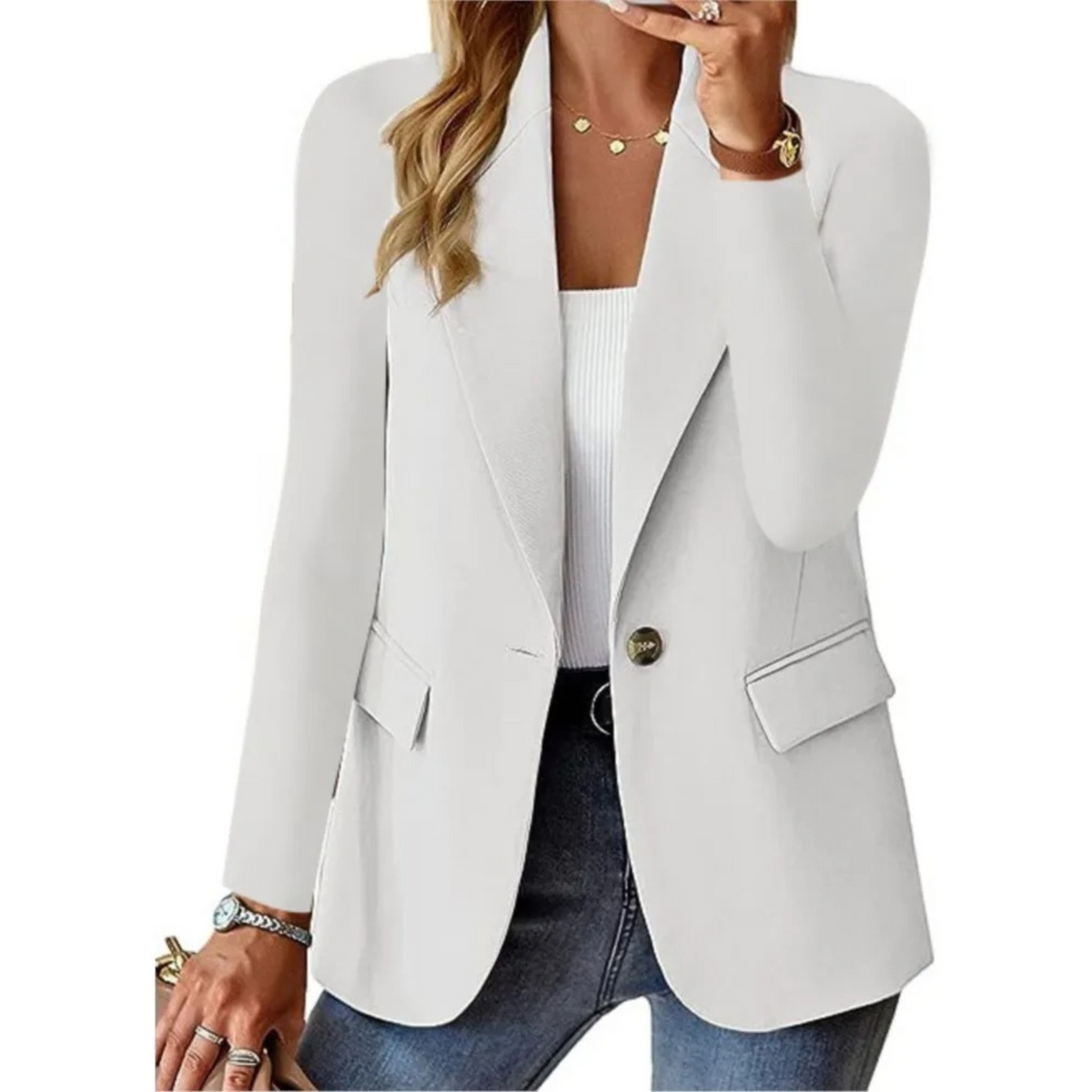 Chloe | Blazer Long pour Femme Coupe Structurée Manches Longues - Blanc