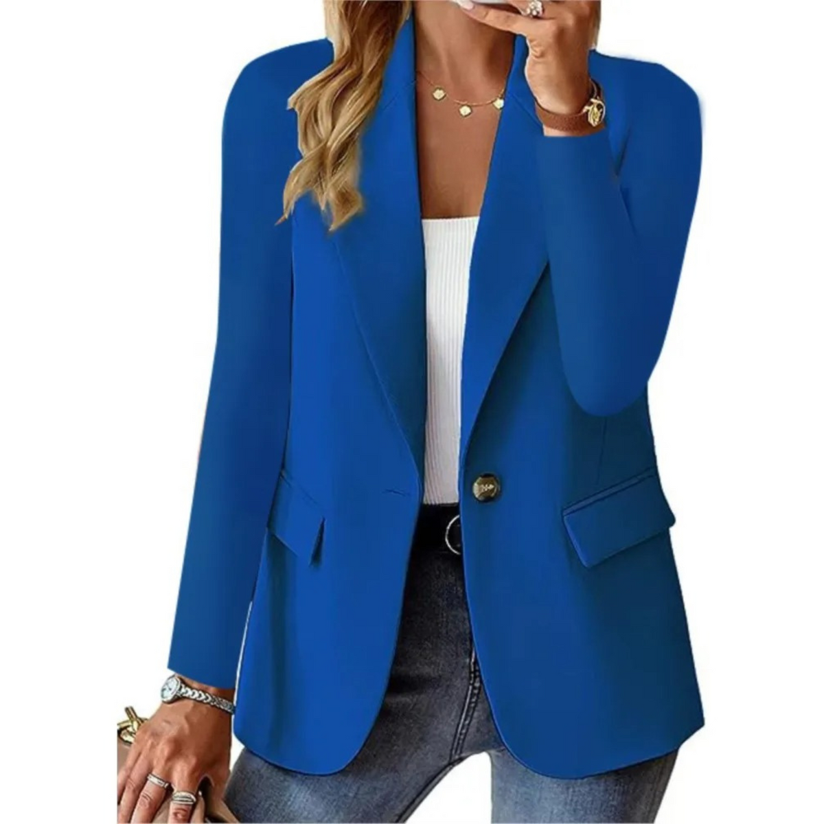 Chloe | Blazer Long pour Femme Coupe Structurée Manches Longues - Bleu