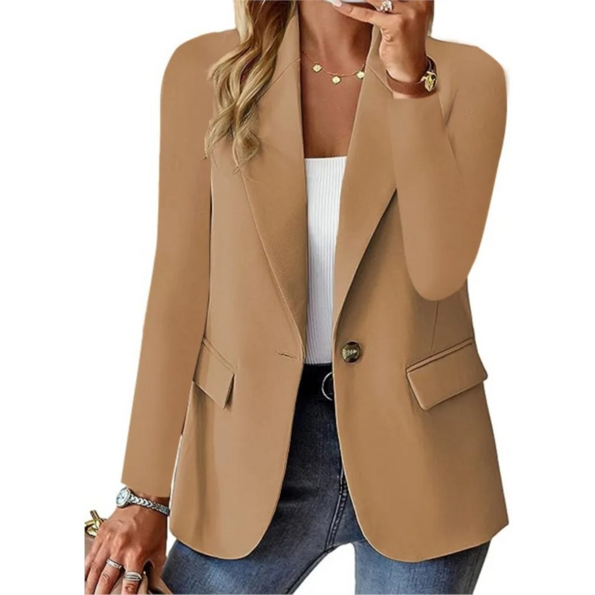 Chloe | Blazer Long pour Femme Coupe Structurée Manches Longues - Marron