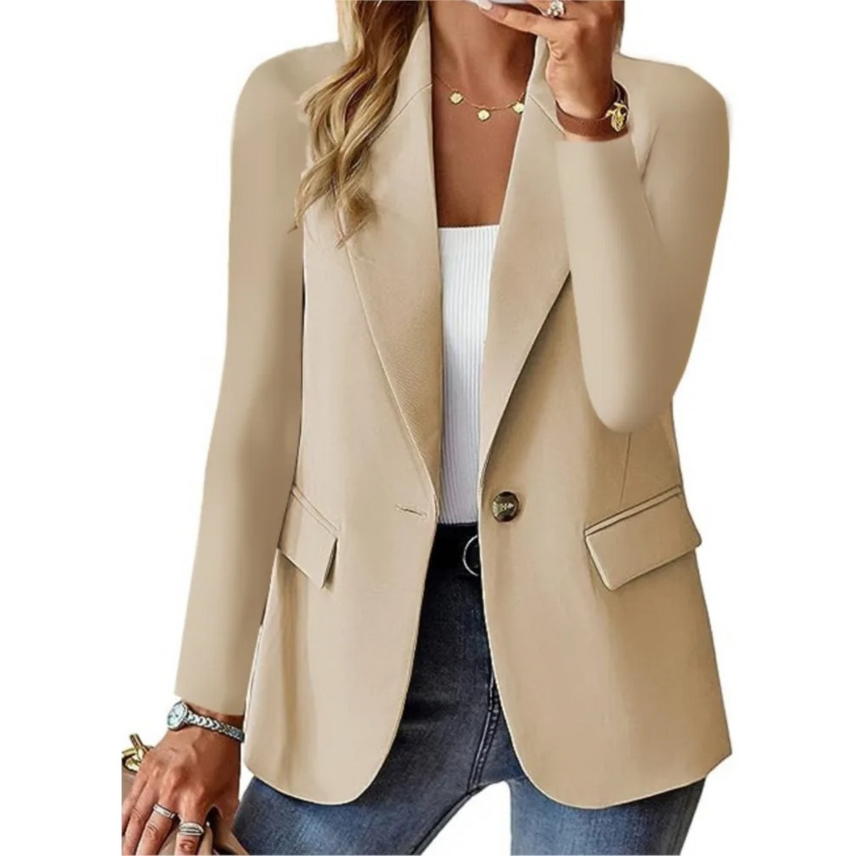 Chloe | Blazer Long pour Femme Coupe Structurée Manches Longues - Marron Clair