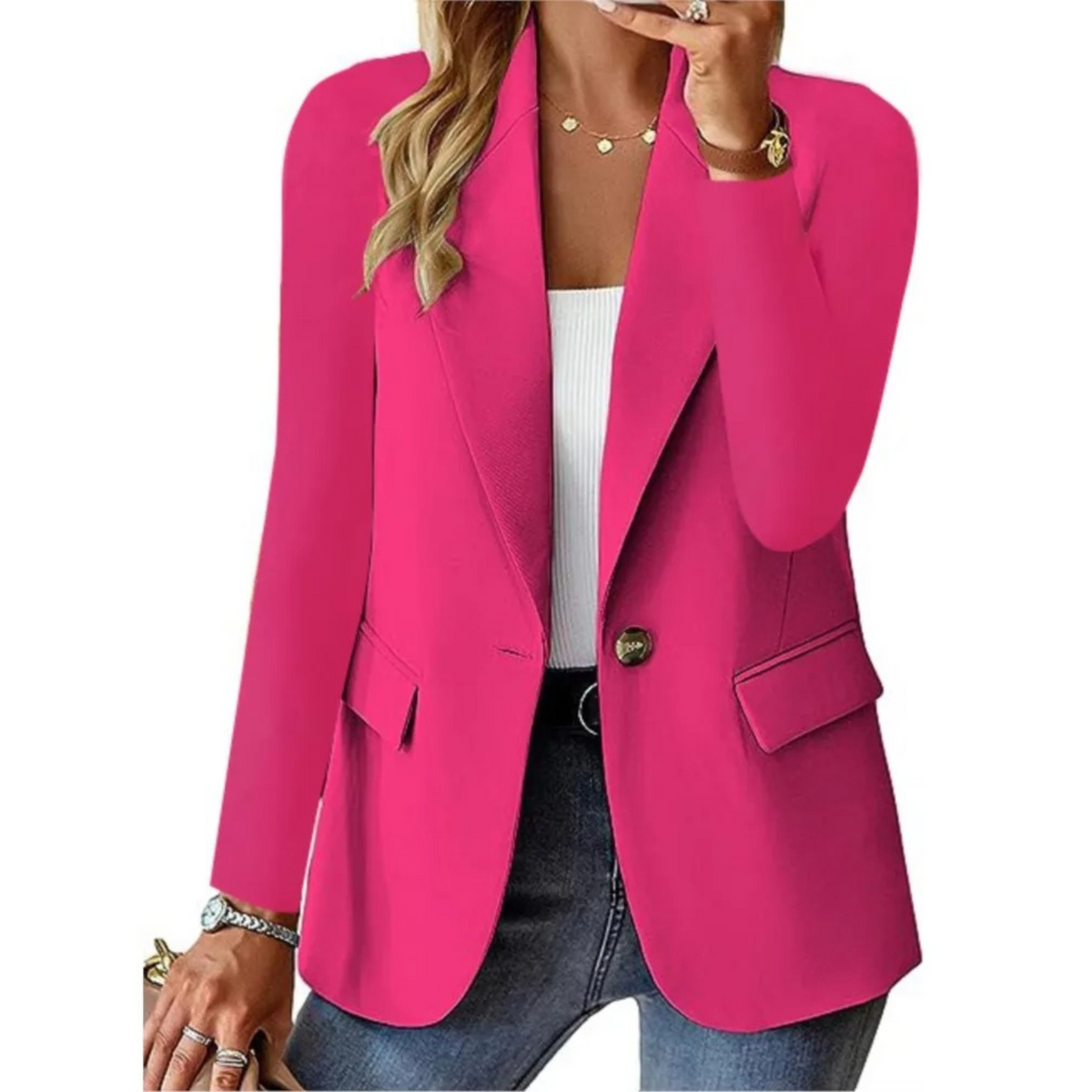 Chloe | Blazer Long pour Femme Coupe Structurée Manches Longues - Rose