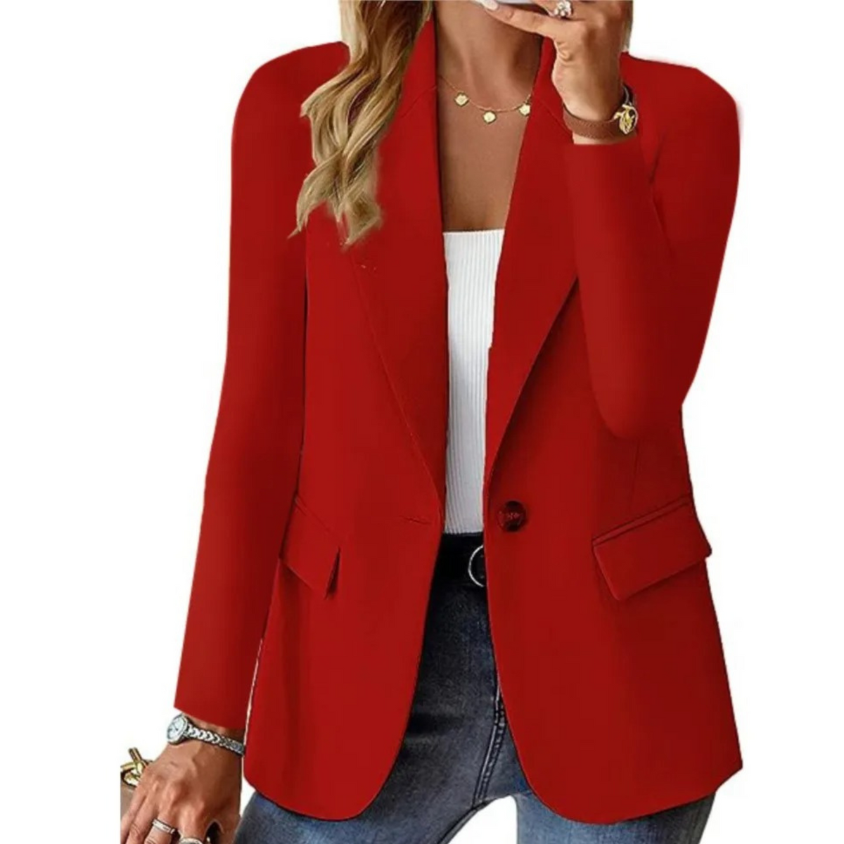 Chloe | Blazer Long pour Femme Coupe Structurée Manches Longues - Rouge