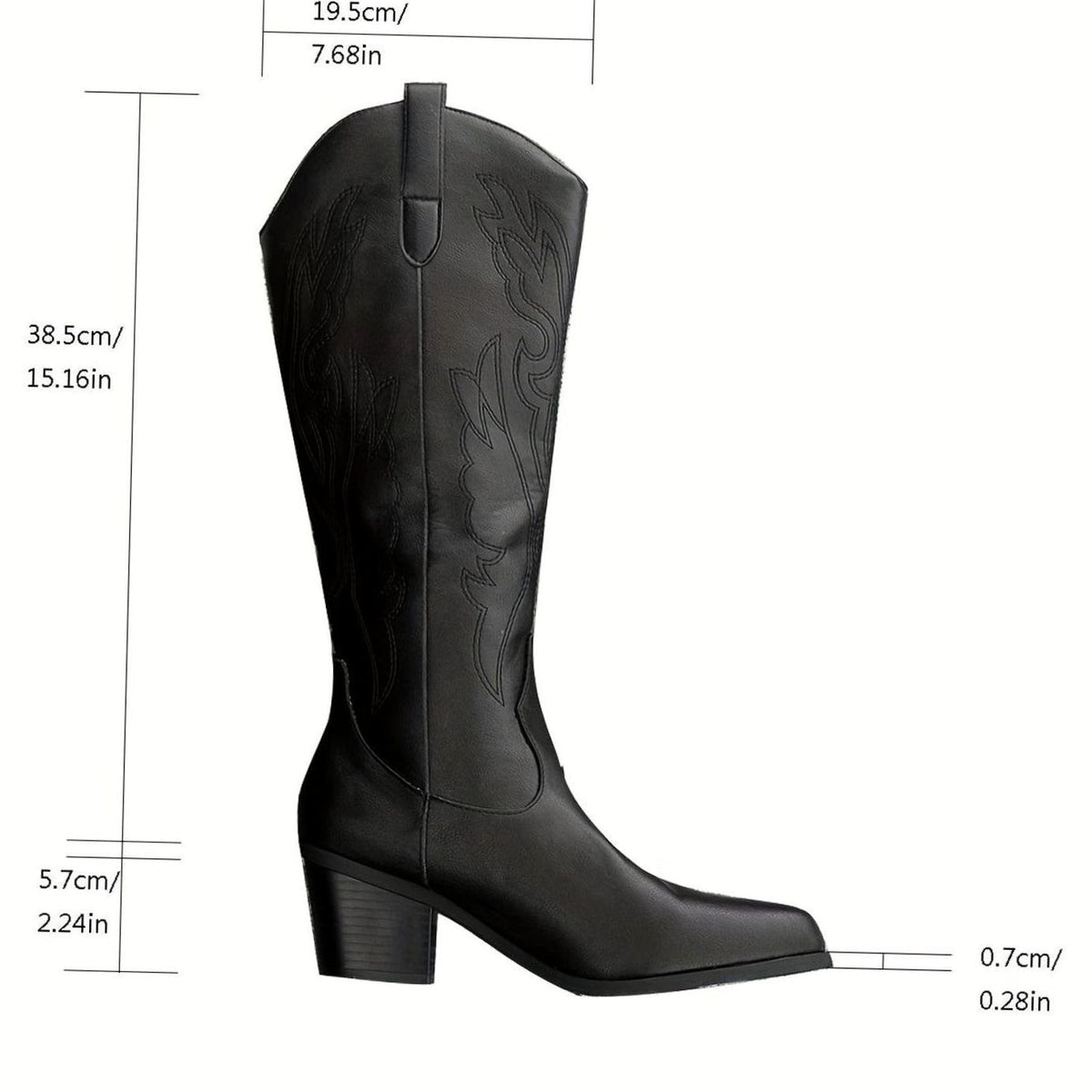 Chloe | Bottes Femme Tige Large Broderies Western Talon Bloc - Noir