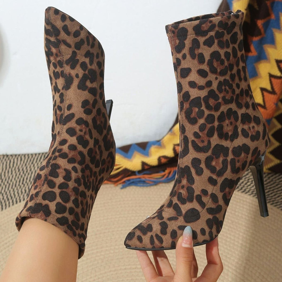 Chloe | Bottines Femme Motif Léopard Simili-Daim Talon Stiletto - Motif Léopard