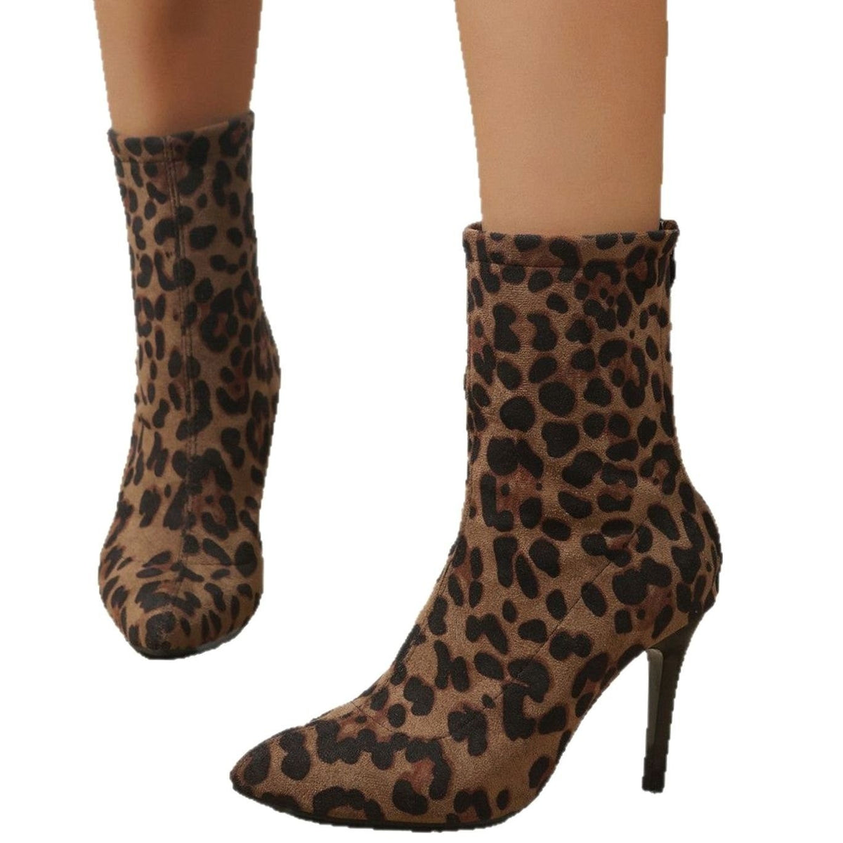 Chloe | Bottines Femme Motif Léopard Simili-Daim Talon Stiletto - Motif Léopard