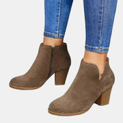 Chloe | Dames Bottines Daim Talon Bloc Fermeture Éclair - Beige