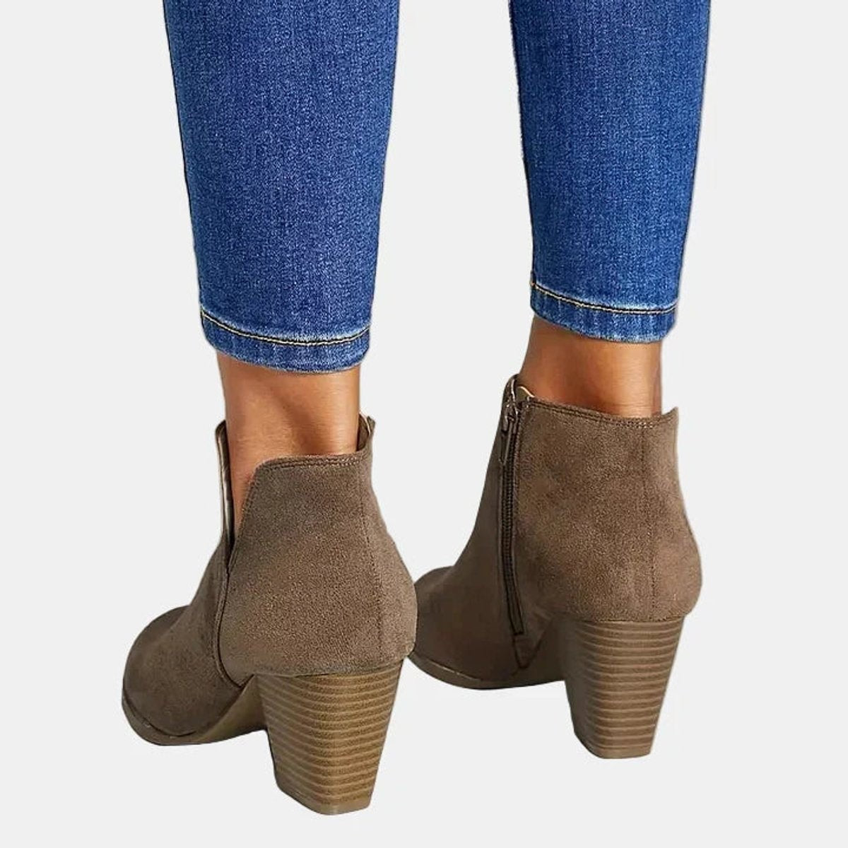 Chloe | Dames Bottines Daim Talon Bloc Fermeture Éclair - Beige