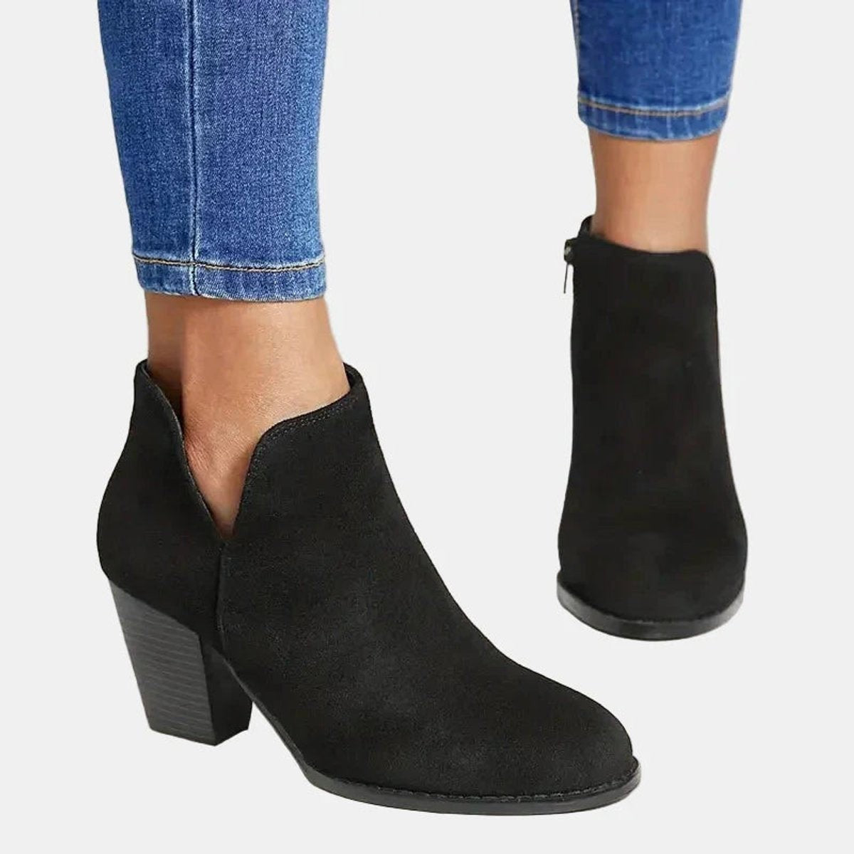 Chloe | Dames Bottines Daim Talon Bloc Fermeture Éclair - Beige