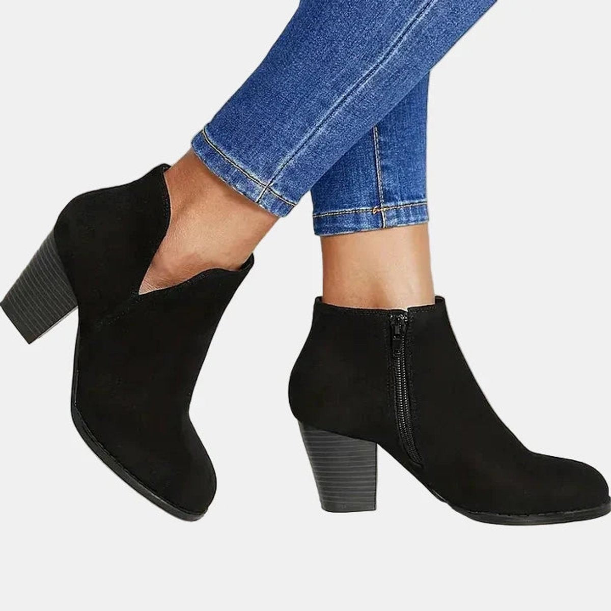 Chloe | Dames Bottines Daim Talon Bloc Fermeture Éclair - Beige