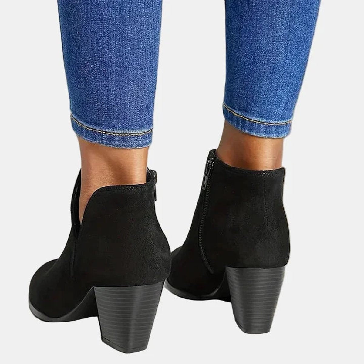 Chloe | Dames Bottines Daim Talon Bloc Fermeture Éclair - Beige