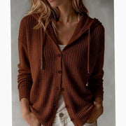 Chloe | Gilet pour Femme Coupe Décontractée Capuche Tricot Gaufré Boutons - Bordeaux