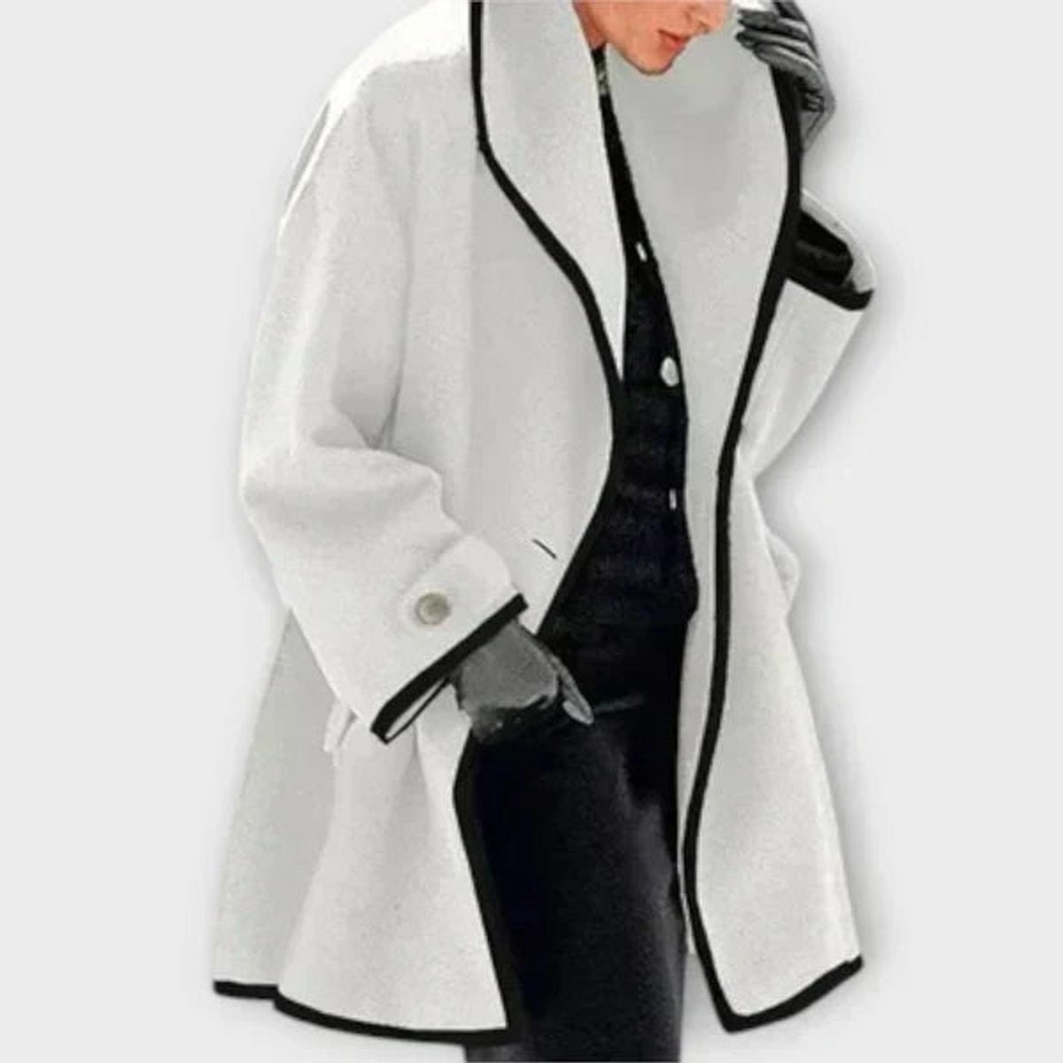 Chloe | Manteau Femme Coupe Ample Revers Contrasté Fermeture Boutonnée - Blanc