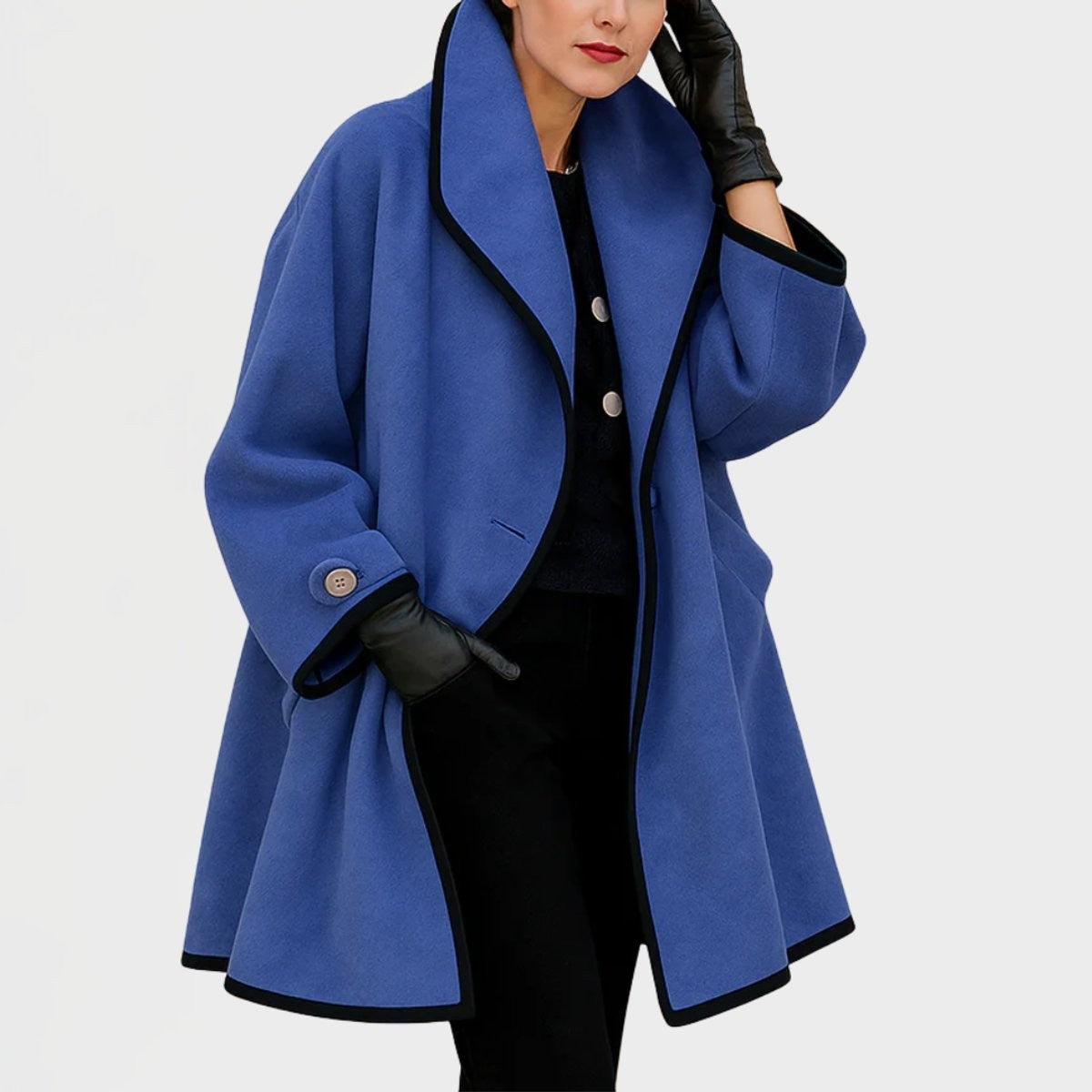 Chloe | Manteau Femme Coupe Ample Revers Contrasté Fermeture Boutonnée - Bleu