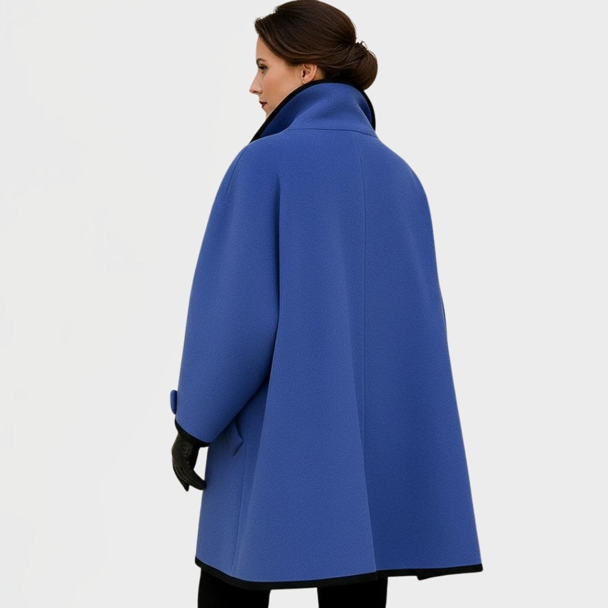 Chloe | Manteau Femme Coupe Ample Revers Contrasté Fermeture Boutonnée - Bleu