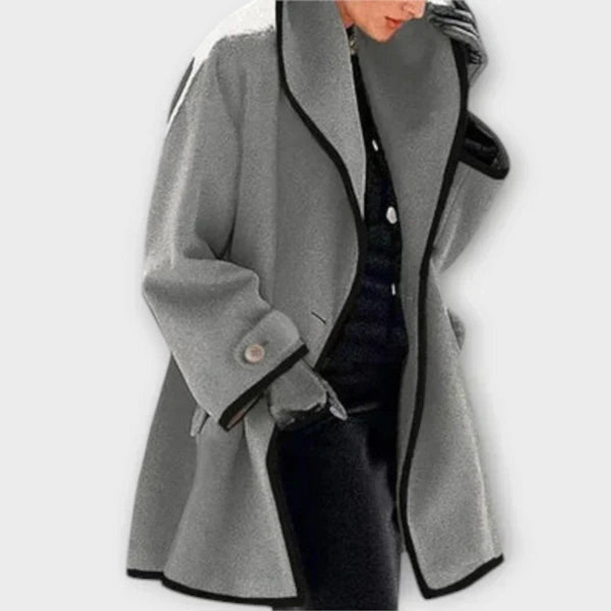 Chloe | Manteau Femme Coupe Ample Revers Contrasté Fermeture Boutonnée - Gris