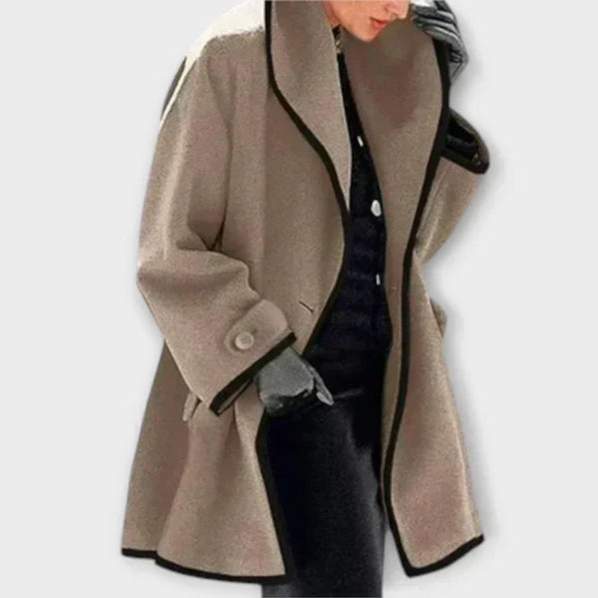 Chloe | Manteau Femme Coupe Ample Revers Contrasté Fermeture Boutonnée - Kaki
