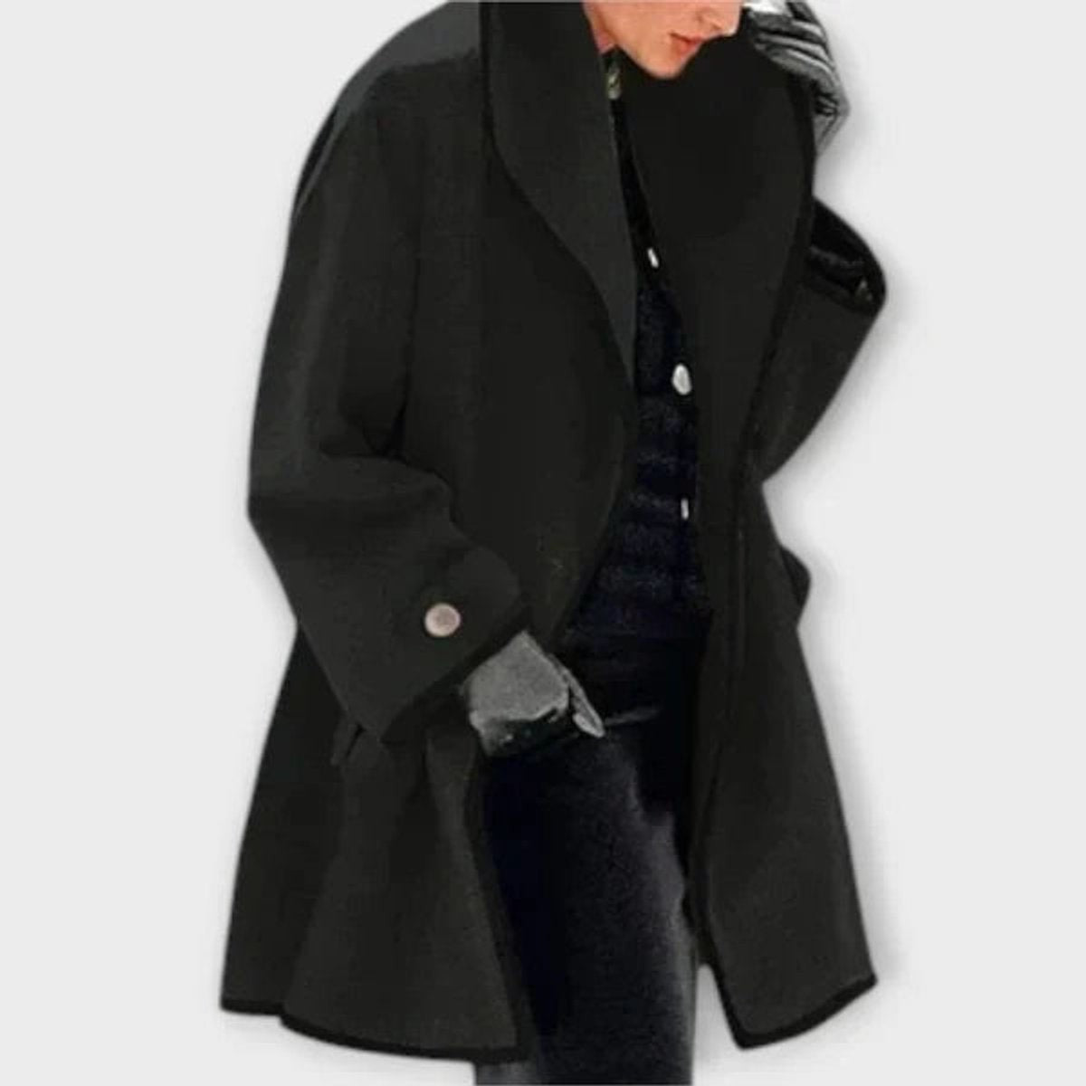 Chloe | Manteau Femme Coupe Ample Revers Contrasté Fermeture Boutonnée - Noir