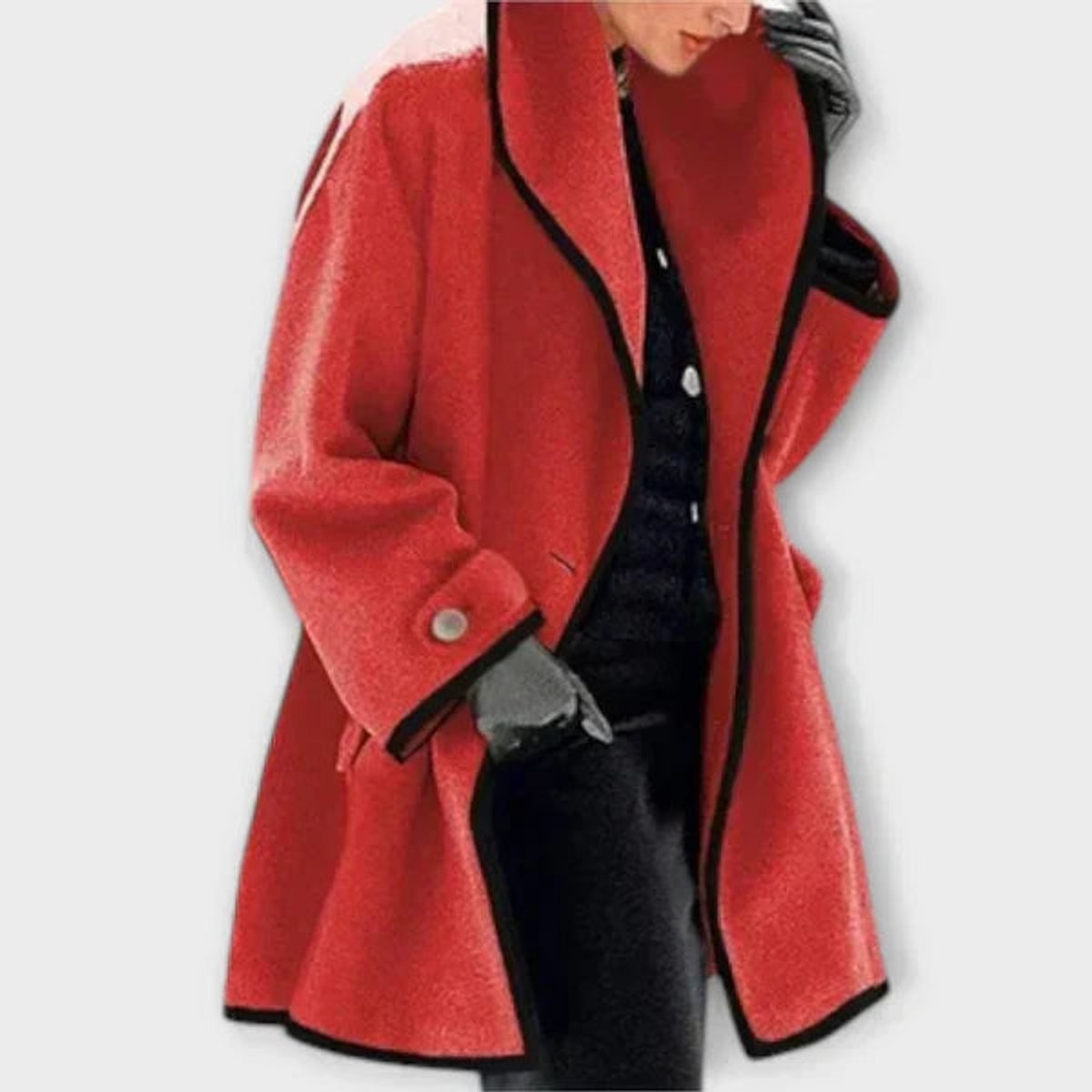 Chloe | Manteau Femme Coupe Ample Revers Contrasté Fermeture Boutonnée - Rouge