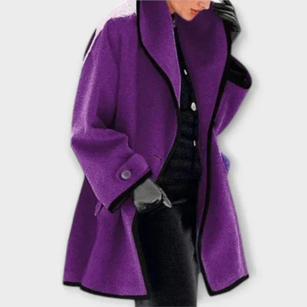 Chloe | Manteau Femme Coupe Ample Revers Contrasté Fermeture Boutonnée - Violet