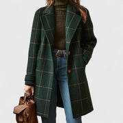 Chloe | Manteau Femme Motif Carreaux Boutonnage Devant Coupe Structurée - Vert