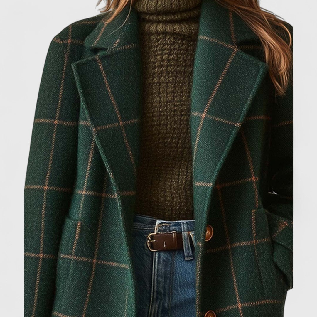 Chloe | Manteau Femme Motif Carreaux Boutonnage Devant Coupe Structurée - Vert