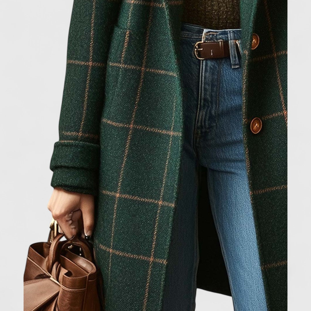 Chloe | Manteau Femme Motif Carreaux Boutonnage Devant Coupe Structurée - Vert