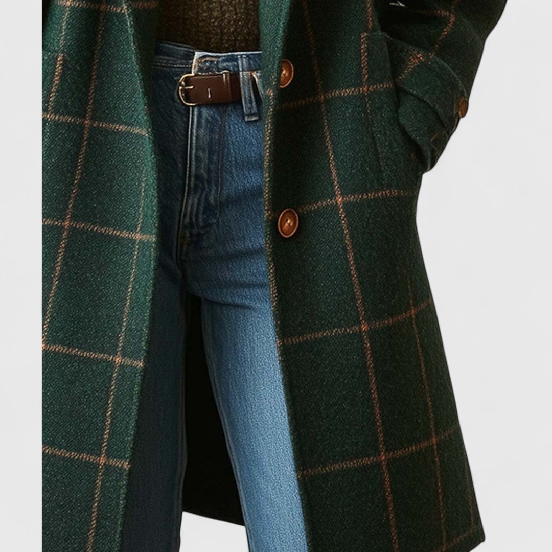 Chloe | Manteau Femme Motif Carreaux Boutonnage Devant Coupe Structurée - Vert