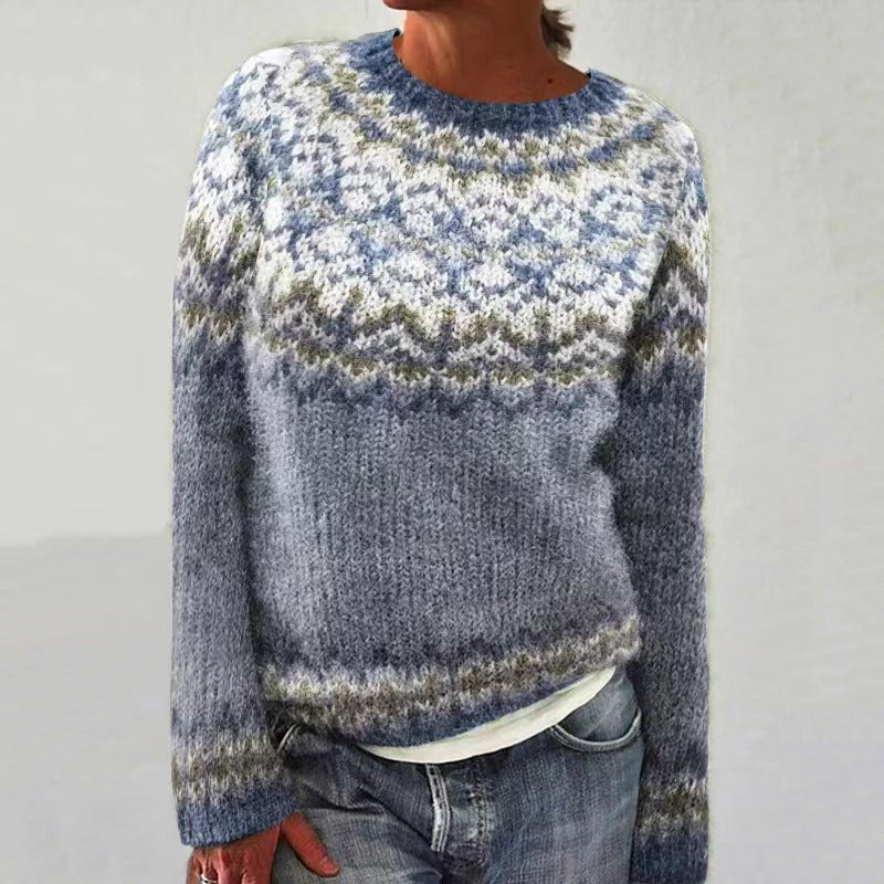 Chloe | Pull de noël pour Femme Col Rond Motif Renne Tricot Coupe Ample - Gris