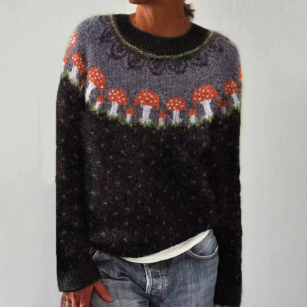 Chloe | Pull de noël pour Femme Col Rond Motif Renne Tricot Coupe Ample - Noir