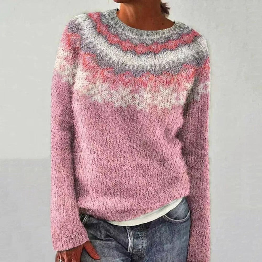 Chloe | Pull de noël pour Femme Col Rond Motif Renne Tricot Coupe Ample - Rose