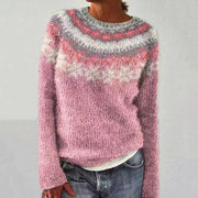 Chloe | Pull de noël pour Femme Col Rond Motif Renne Tricot Coupe Ample - Rose