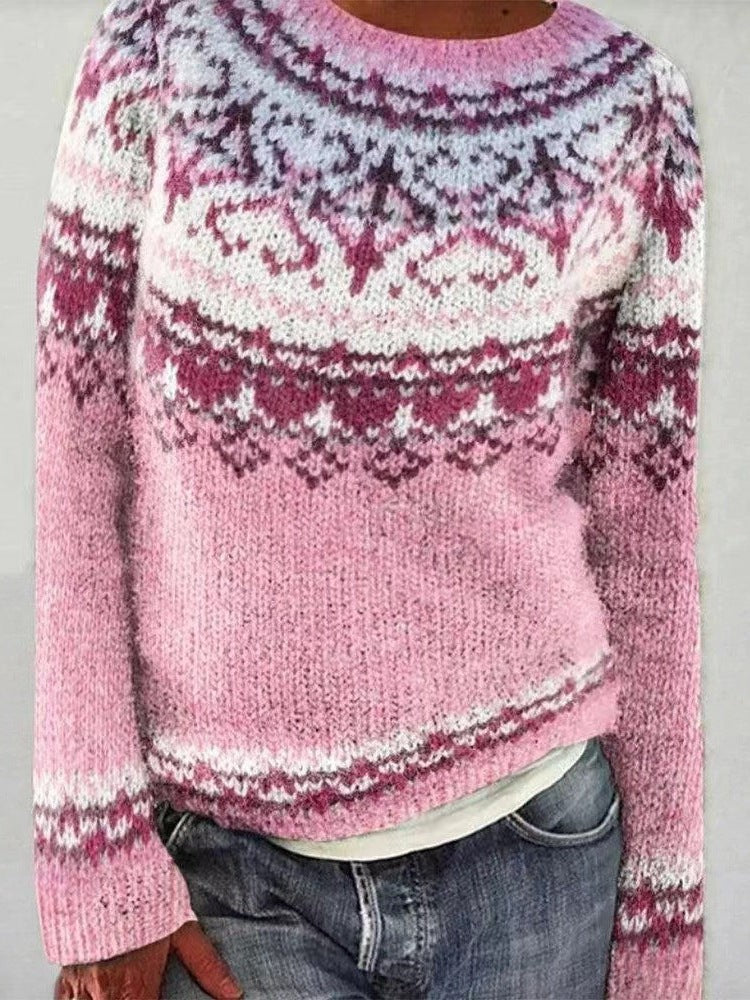 Chloe | Pull de noël pour Femme Col Rond Motif Renne Tricot Coupe Ample - Rose